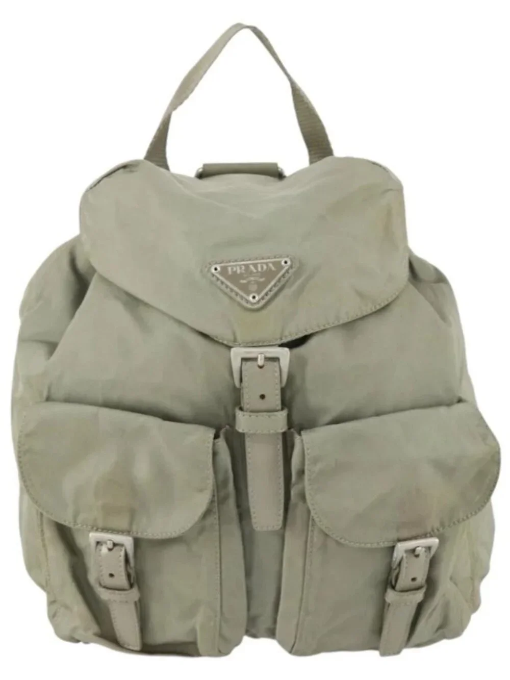 PRADA Backpack Nylon Beige Silver Auth 156861
